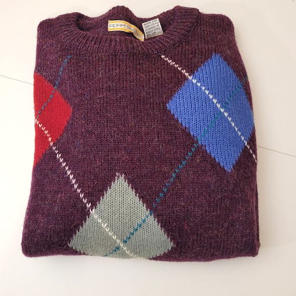 VTG Adam Sloane Argyle Crewneck Sweater Grandpa Purple Acrylic Wool Knit SZ M - Picture 9 of 10